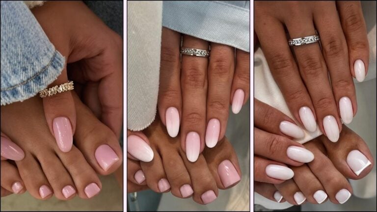 A collage of simple and classy mani pedi designs