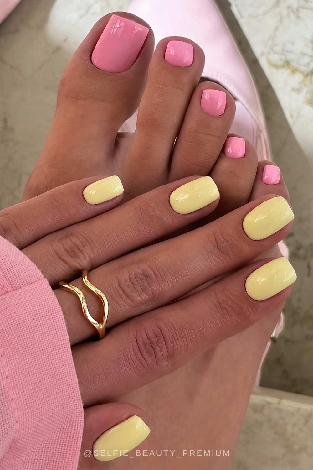 Sunny yellow mani and pink pedi