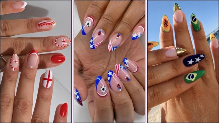 A collage of world Cup nail designs