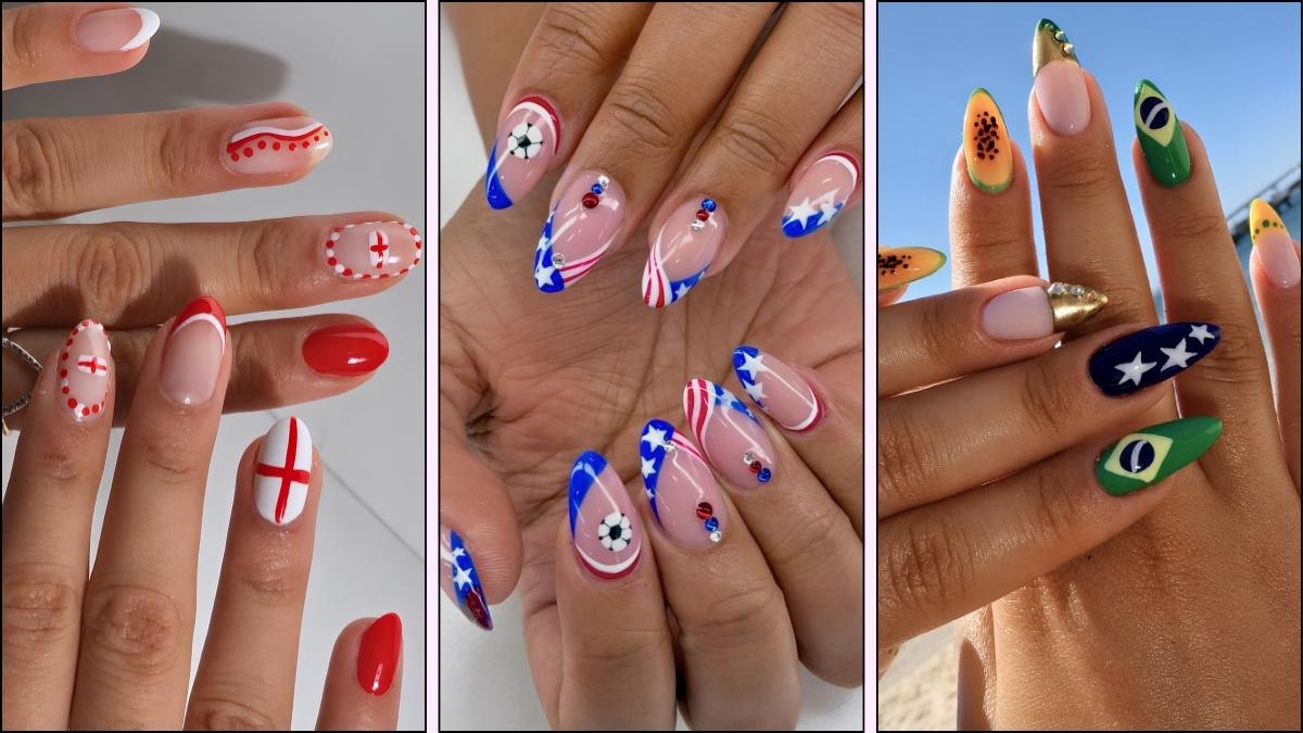 A collage of world Cup nail designs
