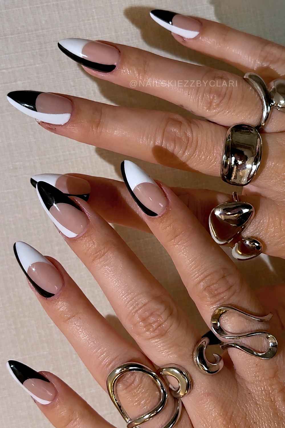 Black and white cool girl French nails