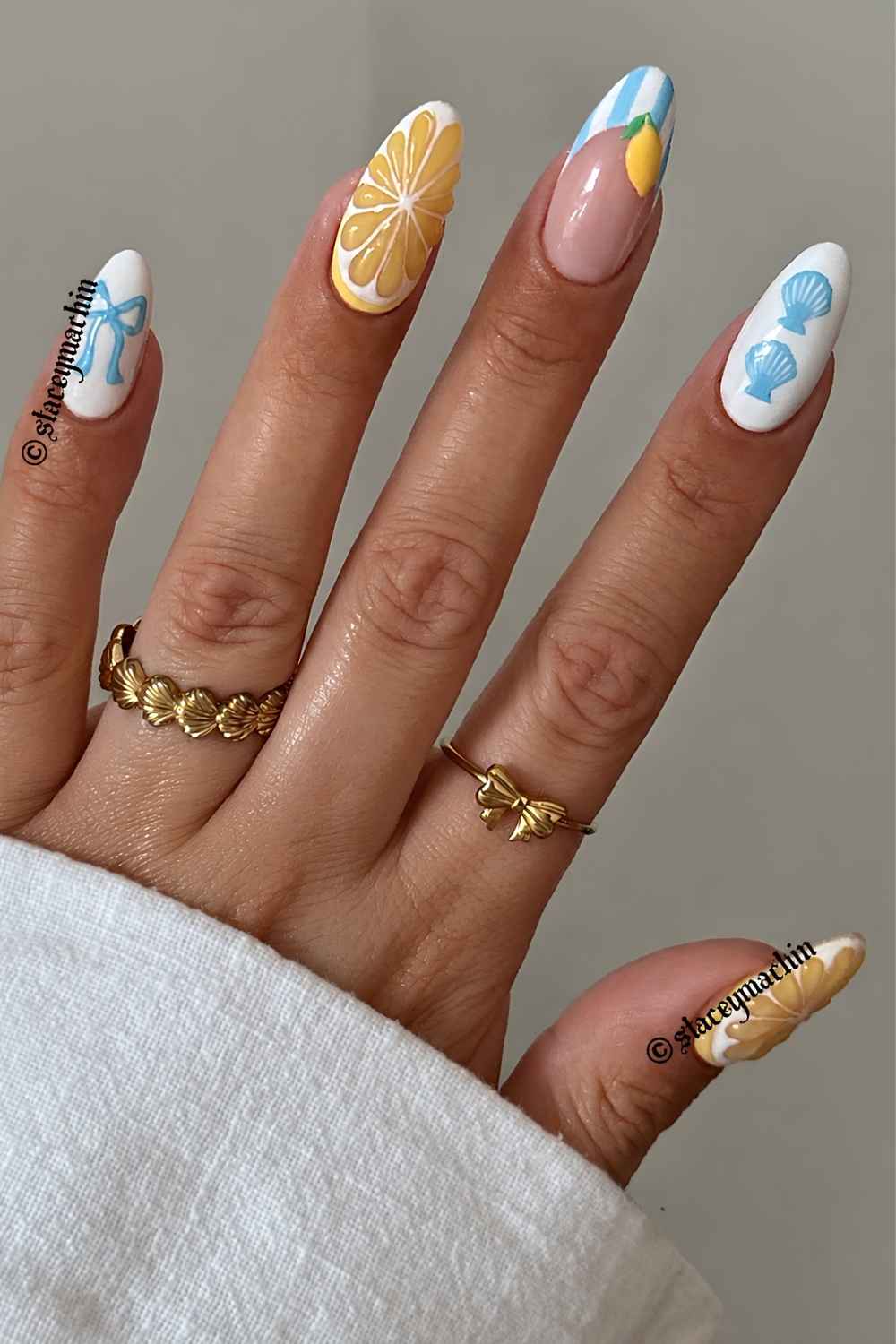 Blue and yellow amalfi inspired manicure