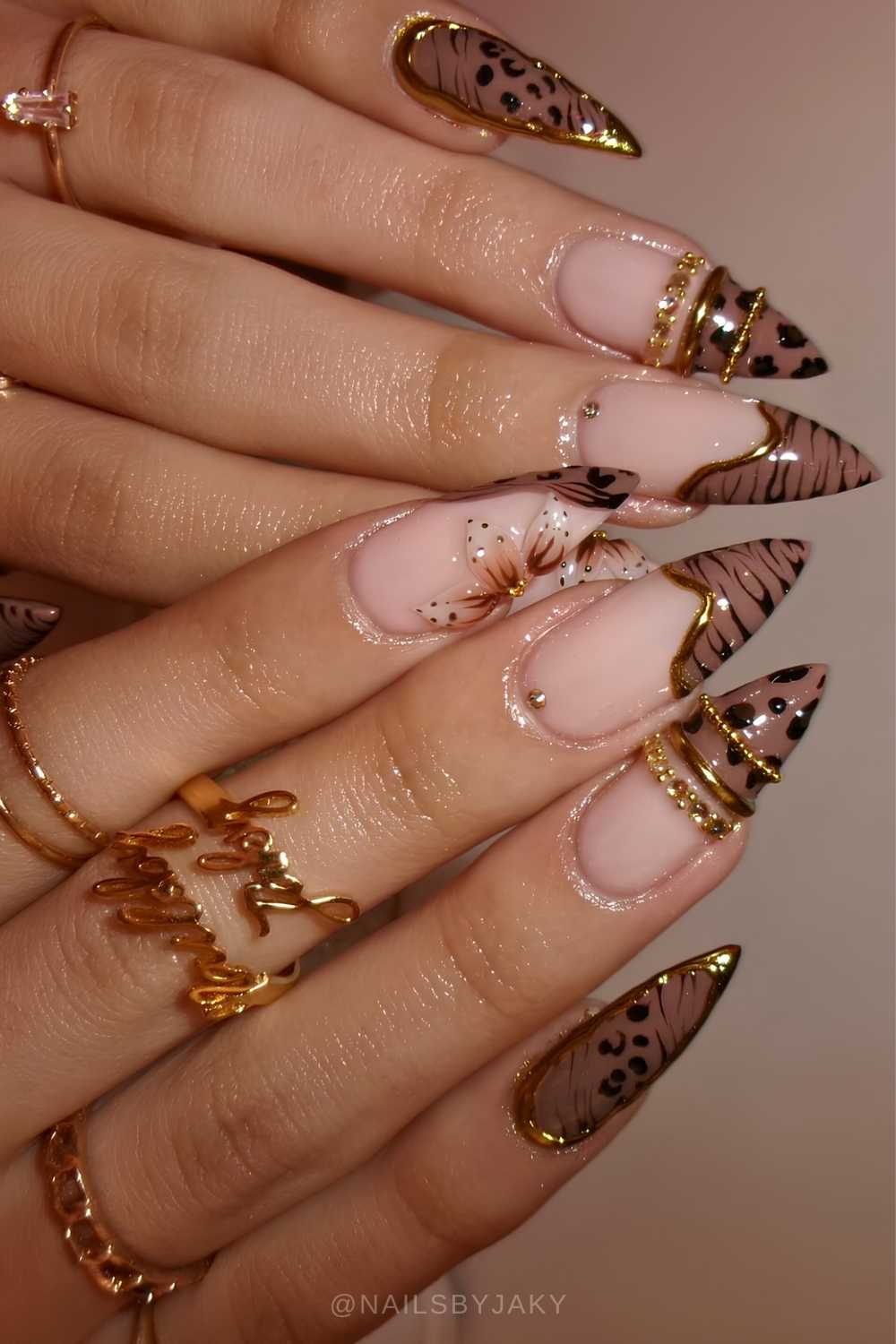 Brown animal print French mani with bangle art