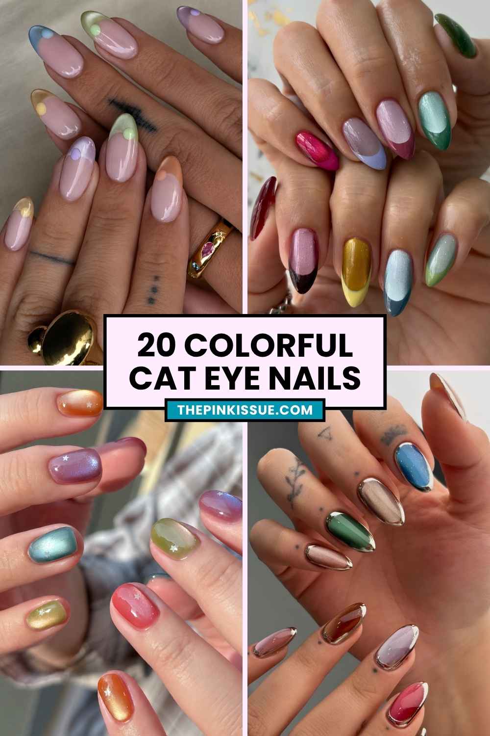 Colorful cat eye nail ideas Pinterest