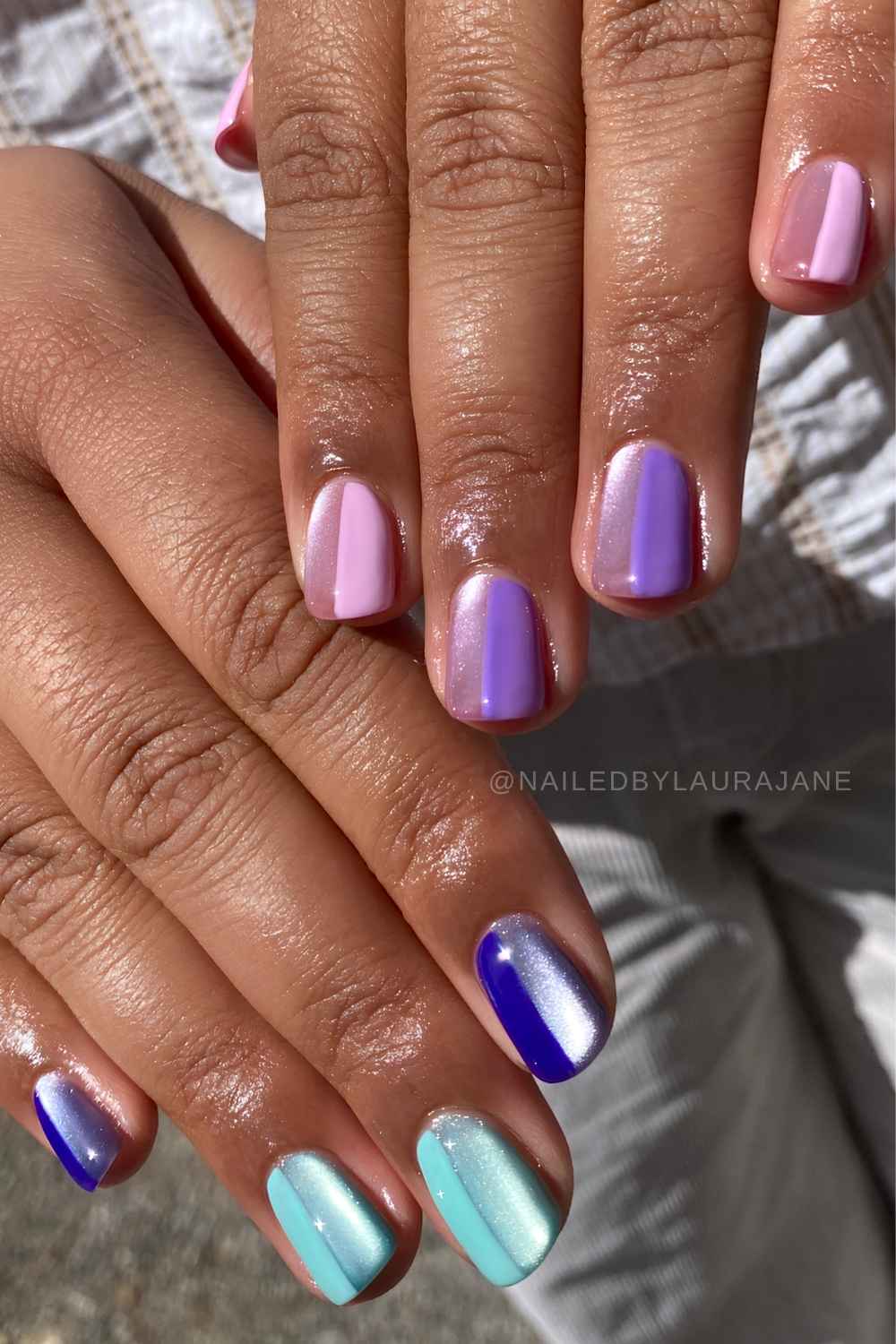Colorful cat eye nails with glossy color blocks