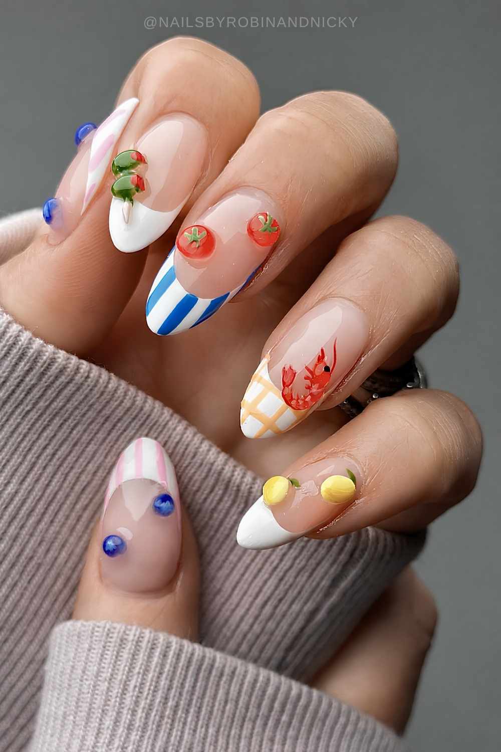 Colorful textured Italian vacation French nails