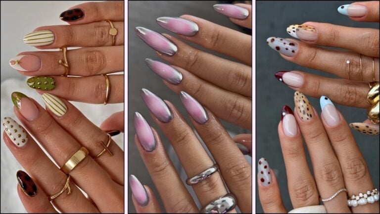 A collage of cool girl nail designs