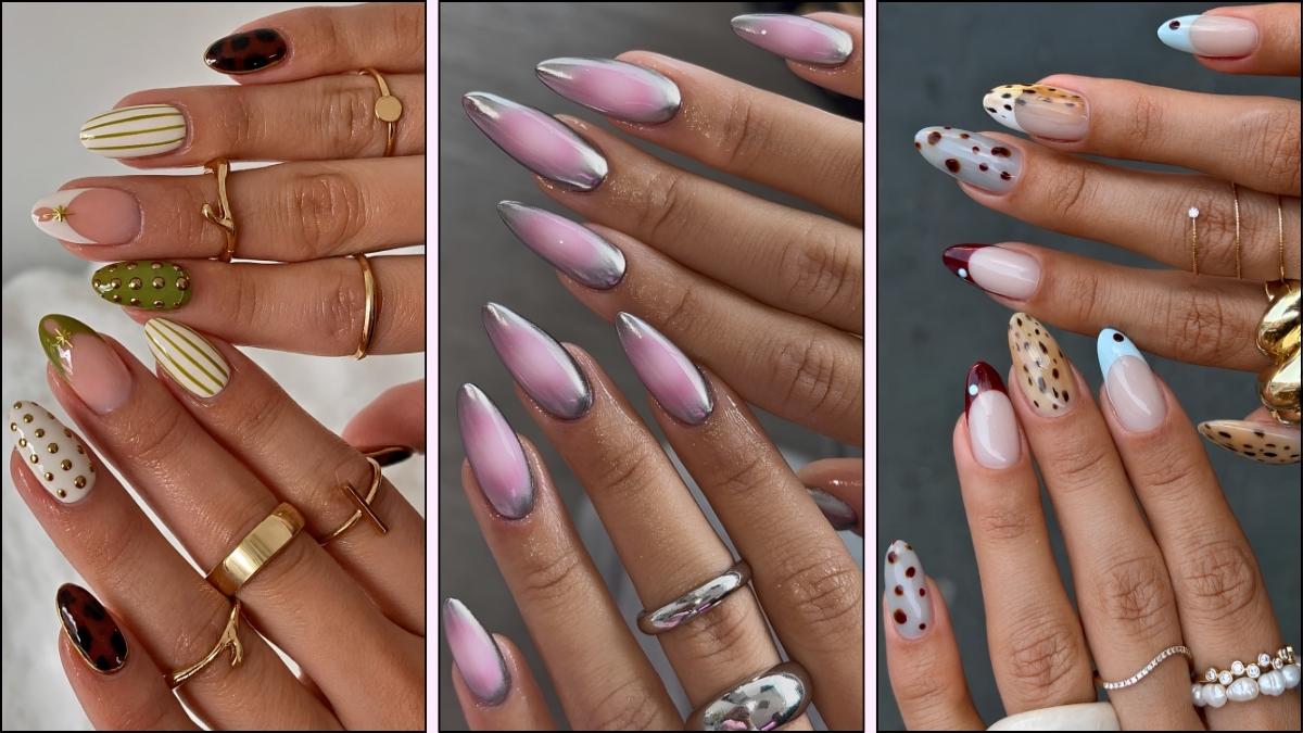 A collage of cool girl nail designs