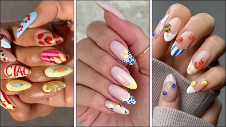 A collage of Italian summer inspired nail designs