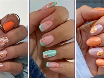 A collage of orange fruit nail art ideas