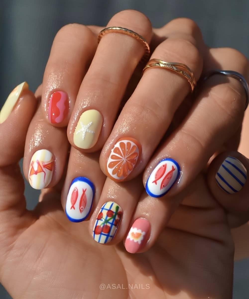 Short colorful Italian summer nails