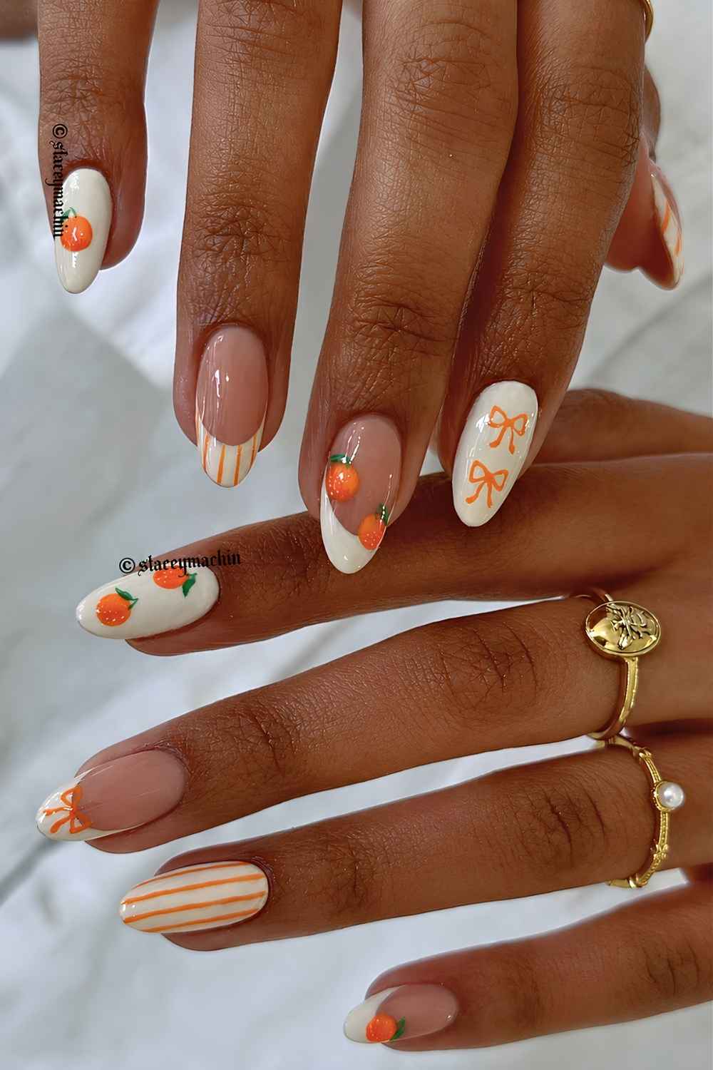 White and orange Euro summer nails
