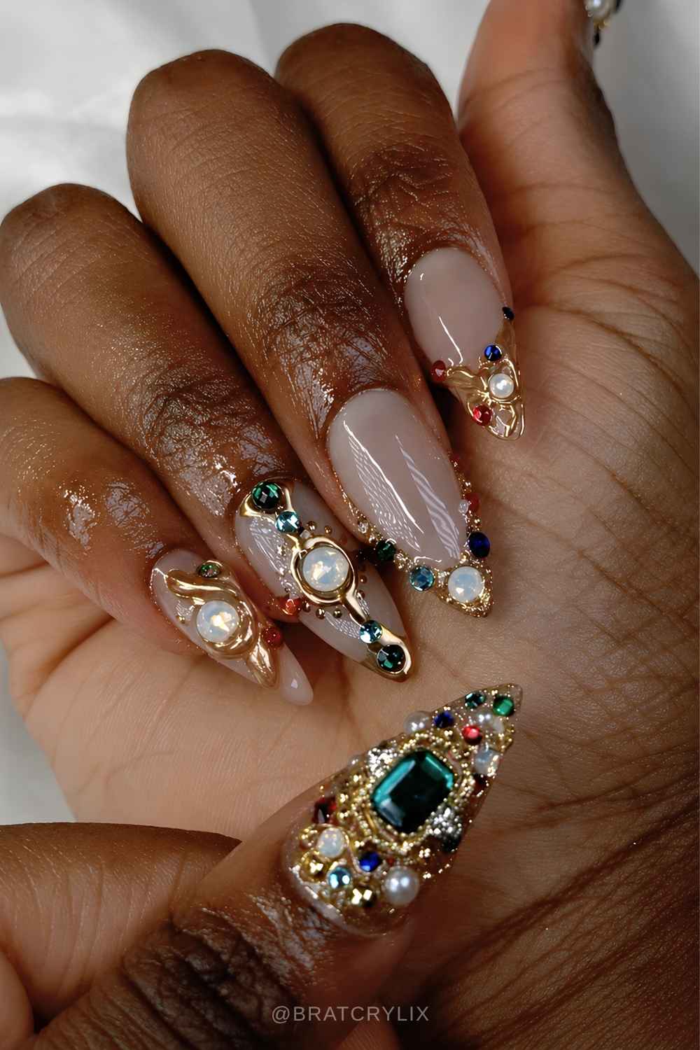 Baroque inspired rhinestone nails