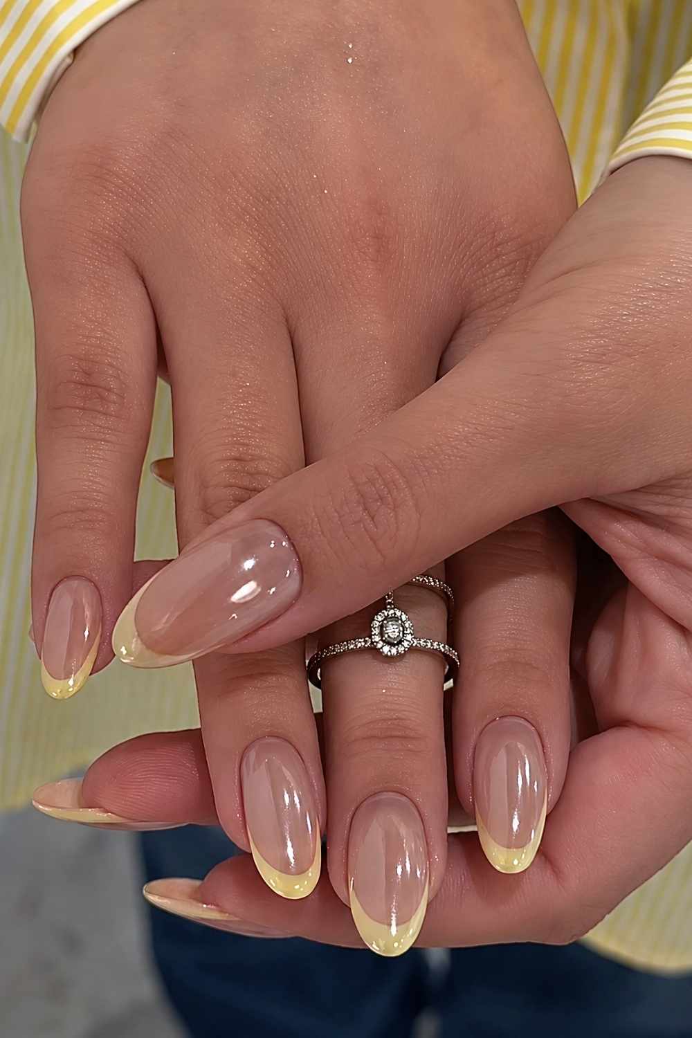Elegant yellow chrome French nails
