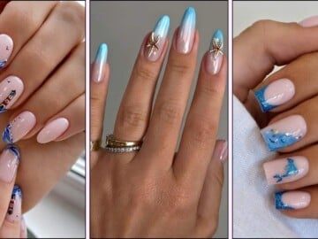 A collage of ocean inspired nail designs