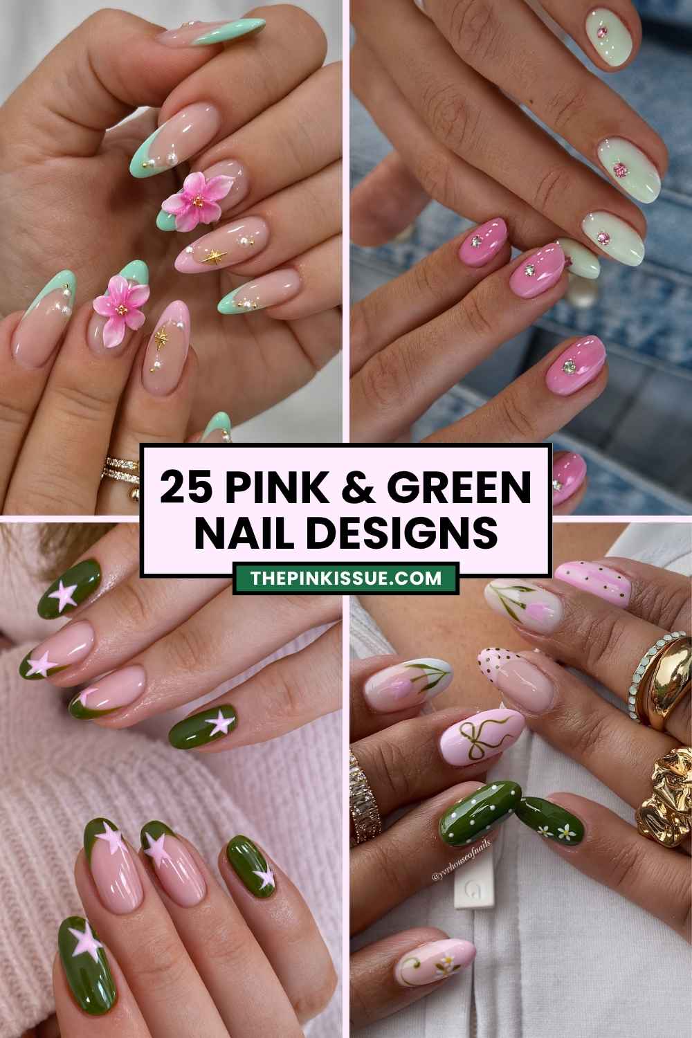 Pink and green nail ideas Pinterest