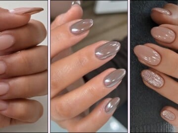 A collage of taupe nail designs