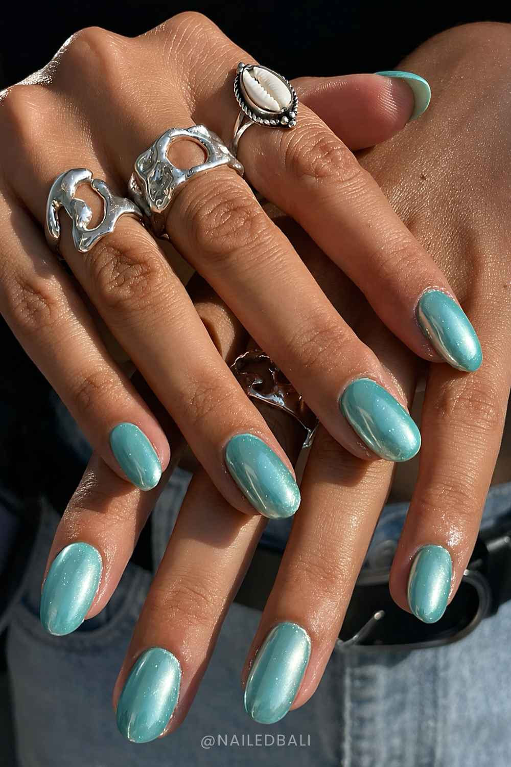 Teal chrome nails