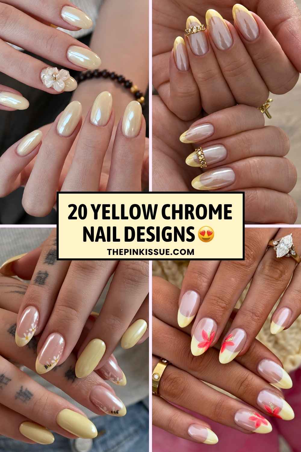 Yellow chrome nail ideas Pinterest