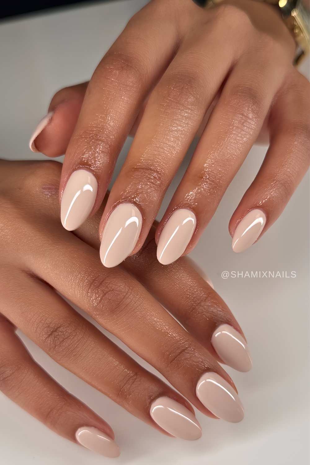 Almond beige manicure