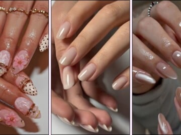 A collage of beige manicures
