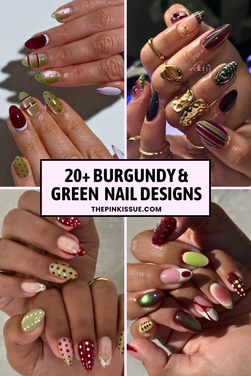 Burgundy and green nail trend Pinterest