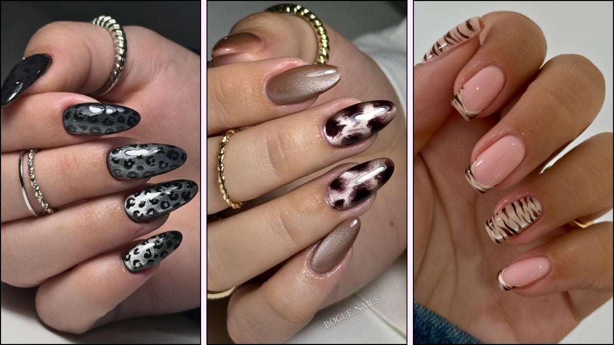 Cat eye nails with animal print