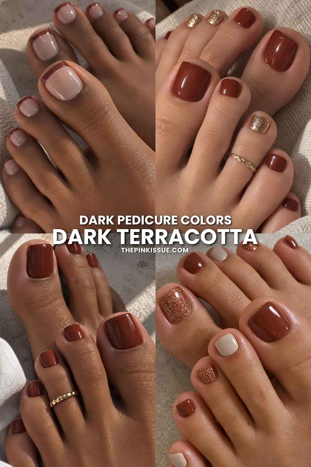 Dark terracotta pedicures