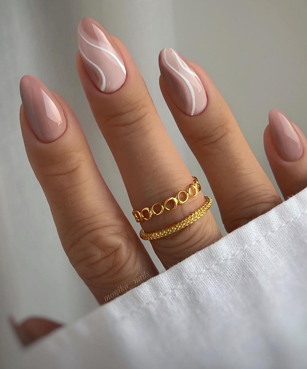 Mocha brown mani with negative space