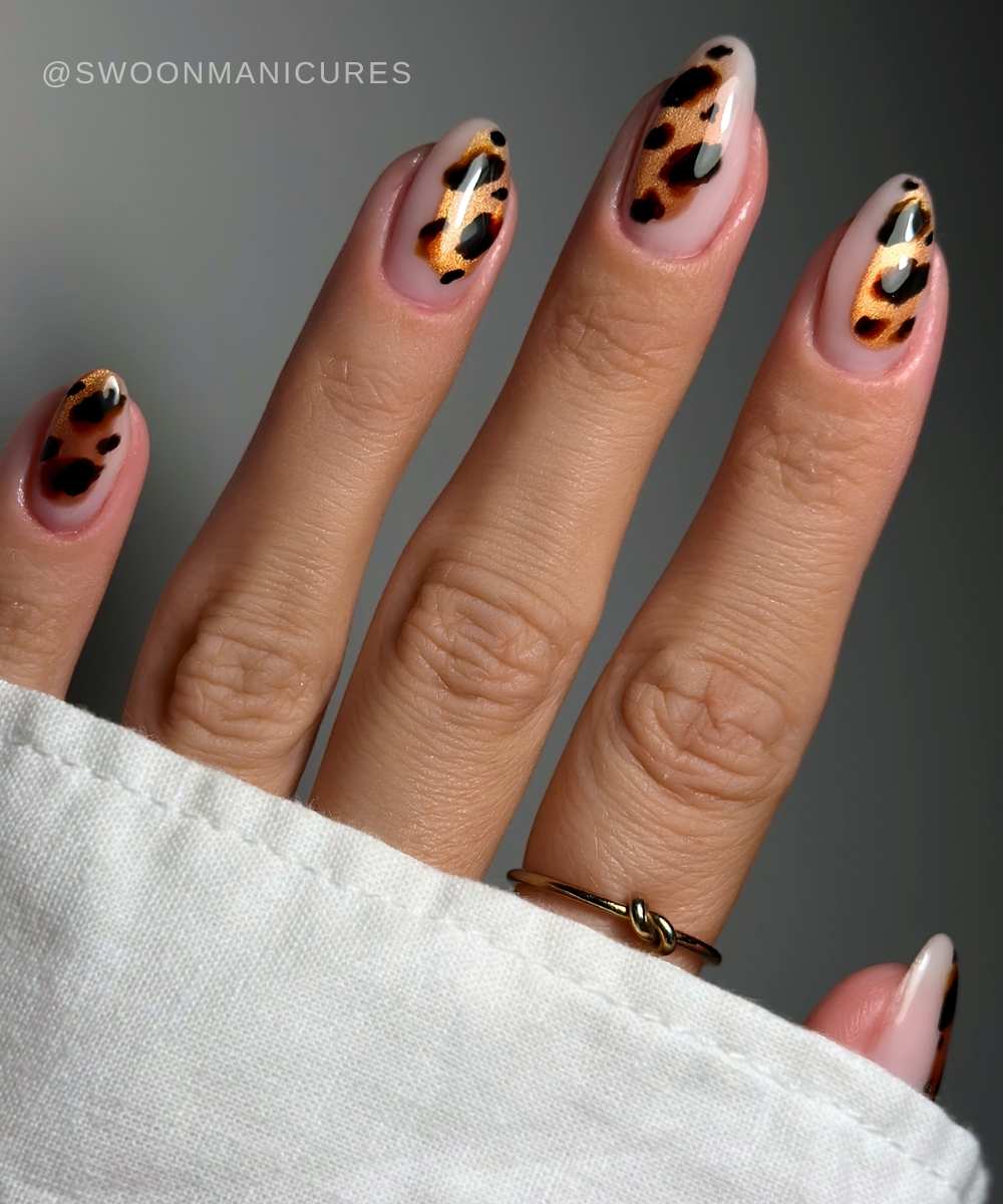 Sheer nails with glass tortoise shell accents
