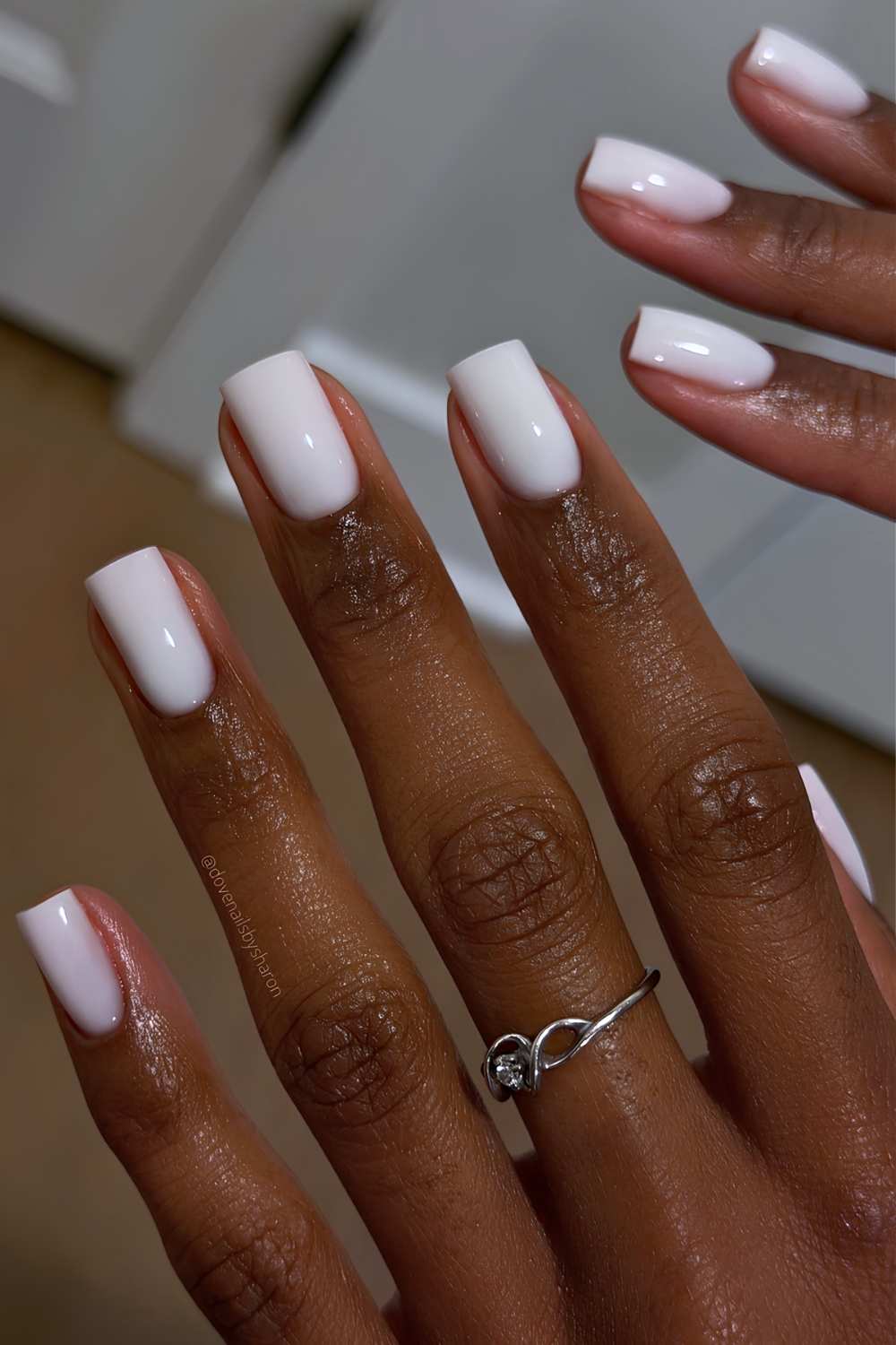Short square milky white mani