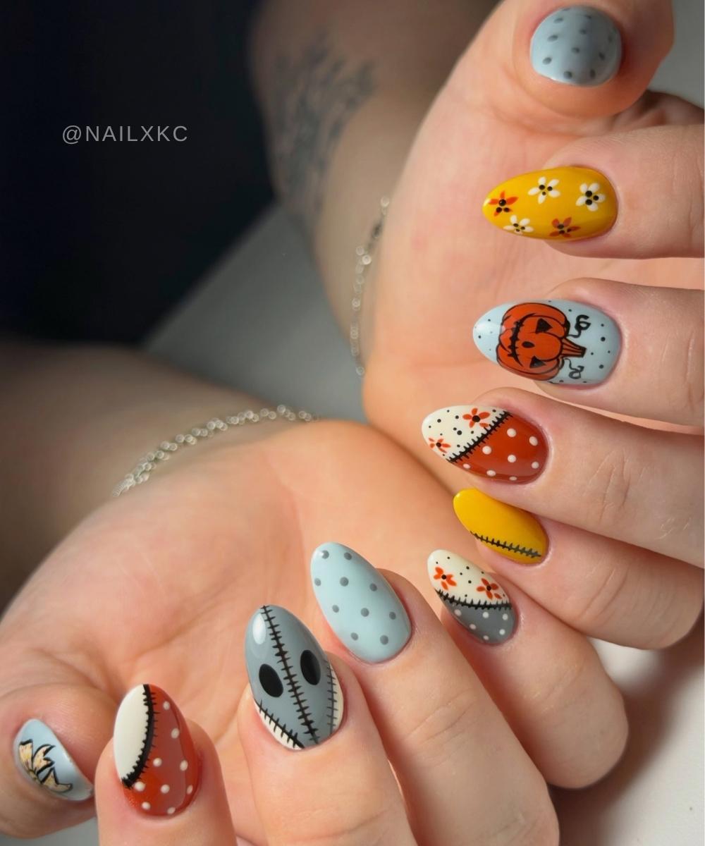 Colorful Halloween themed manicure
