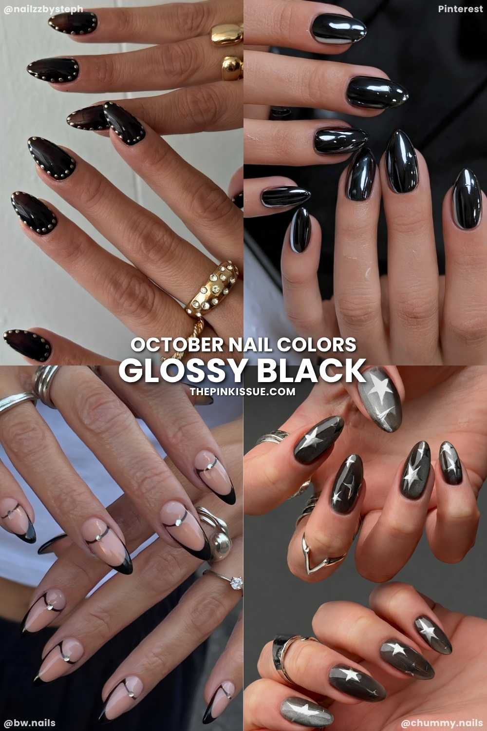 Glossy black october nails
