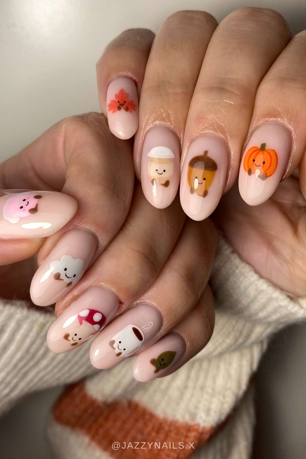 Milky mani with autumn jellycat motifs