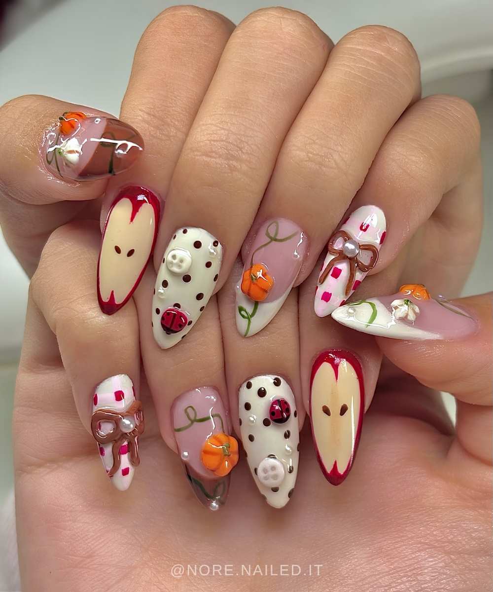 Textured autumn harvest themed mani